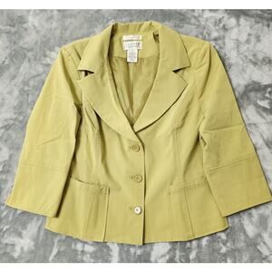 JohnPaulRichard Blazer Womens 12 Green Crop Sleeve‎ Button Front Jacket Office